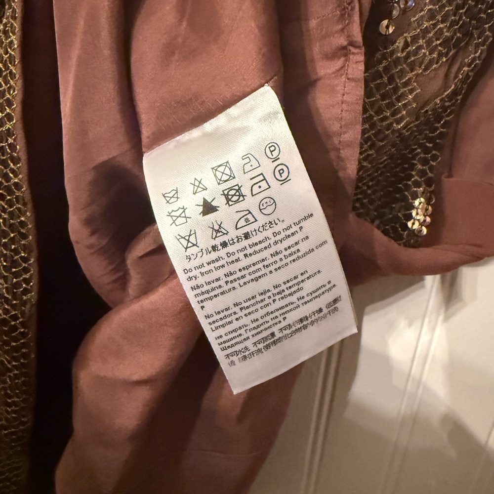 Escada 100% Silk Brown and Gold Sequin Blouse - Picture 3 of 6